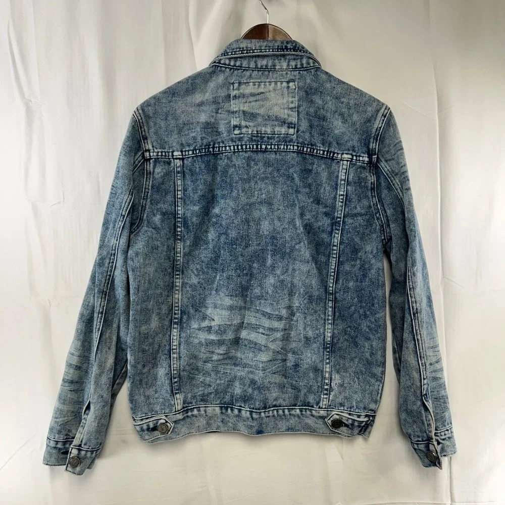 Reason Denim Jacket Mens Medium Blue Acid Wash Trucker Streetwear U1-408
